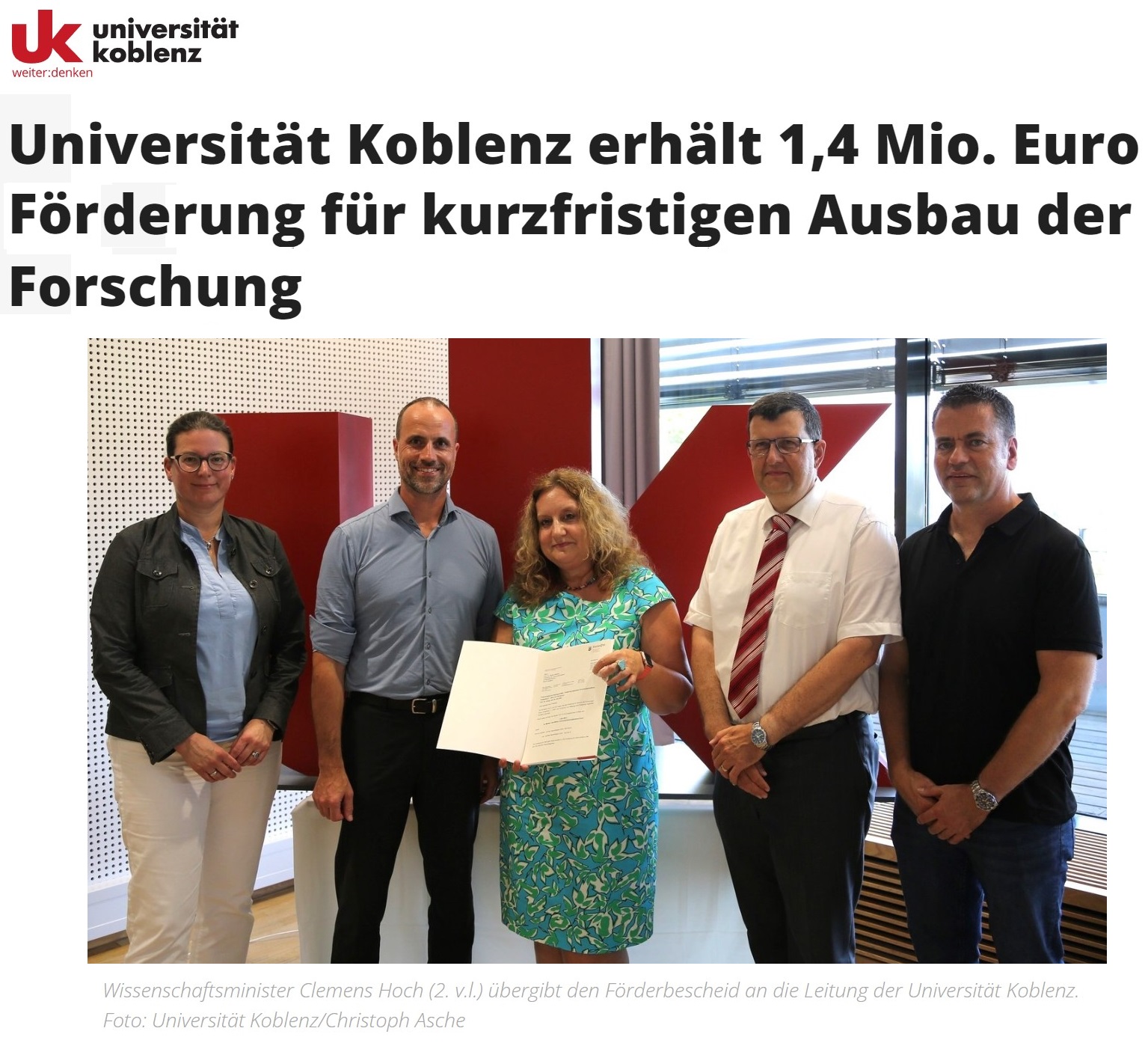Universität Koblenz erhält 1,4 Mio. Euro Förderung für kurzfristigen Ausbau der Forschung