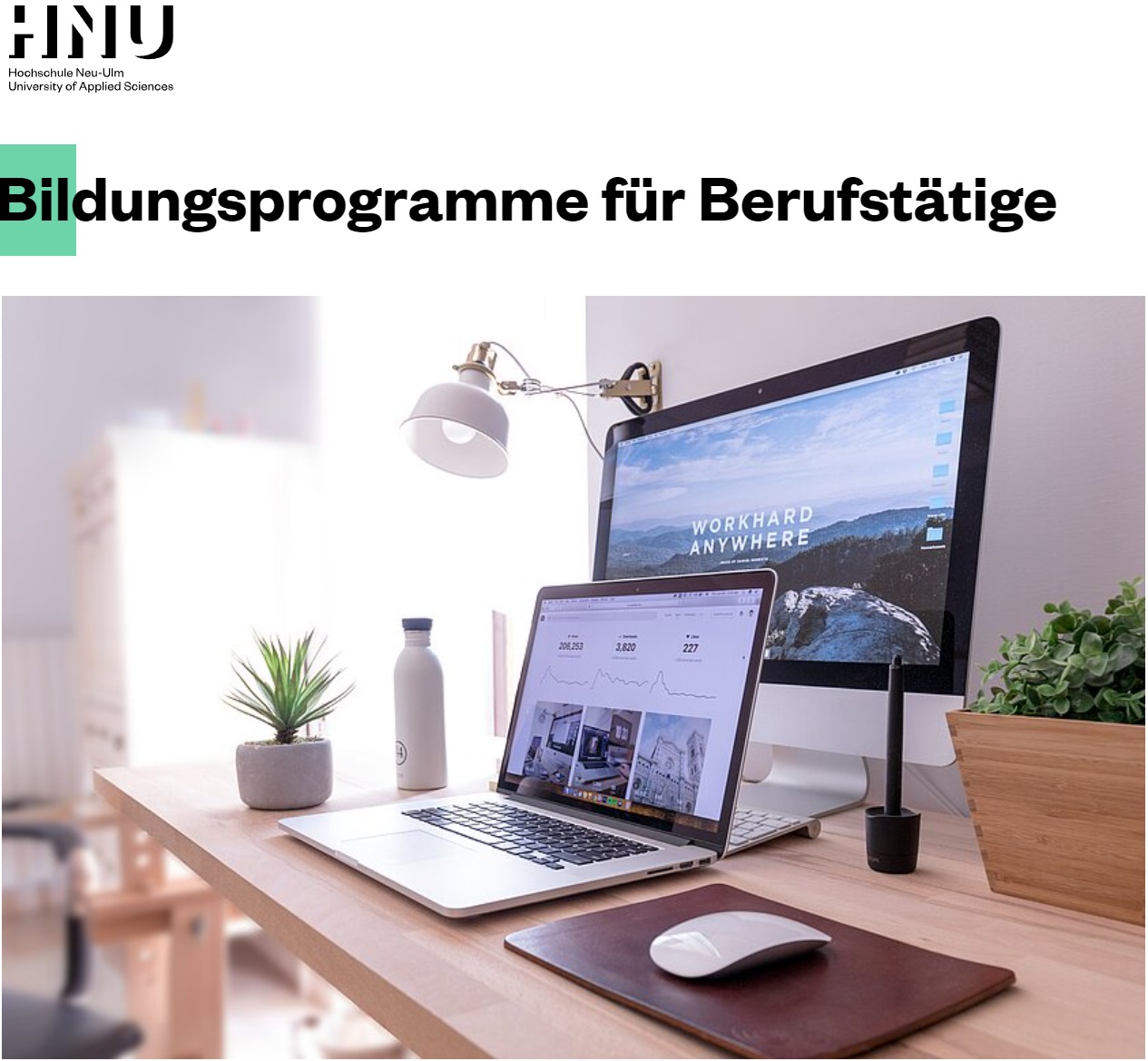 Bildungsprogramme für Berufstätige am Zentrum für Weiterbildung – Hochschule Neu-Ulm (HNU)