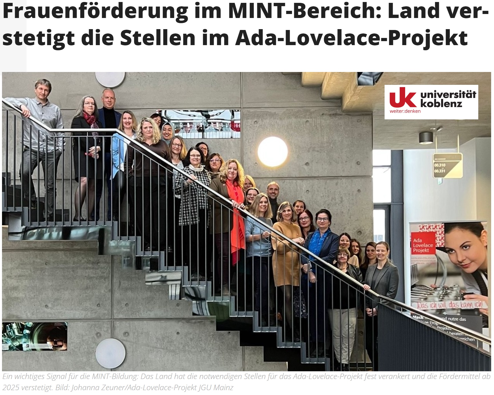 Ein wichtiger Meilenstein für das Ada-Lovelace-Projekt der Universität in Koblenz: Land verstetigt die Stellen