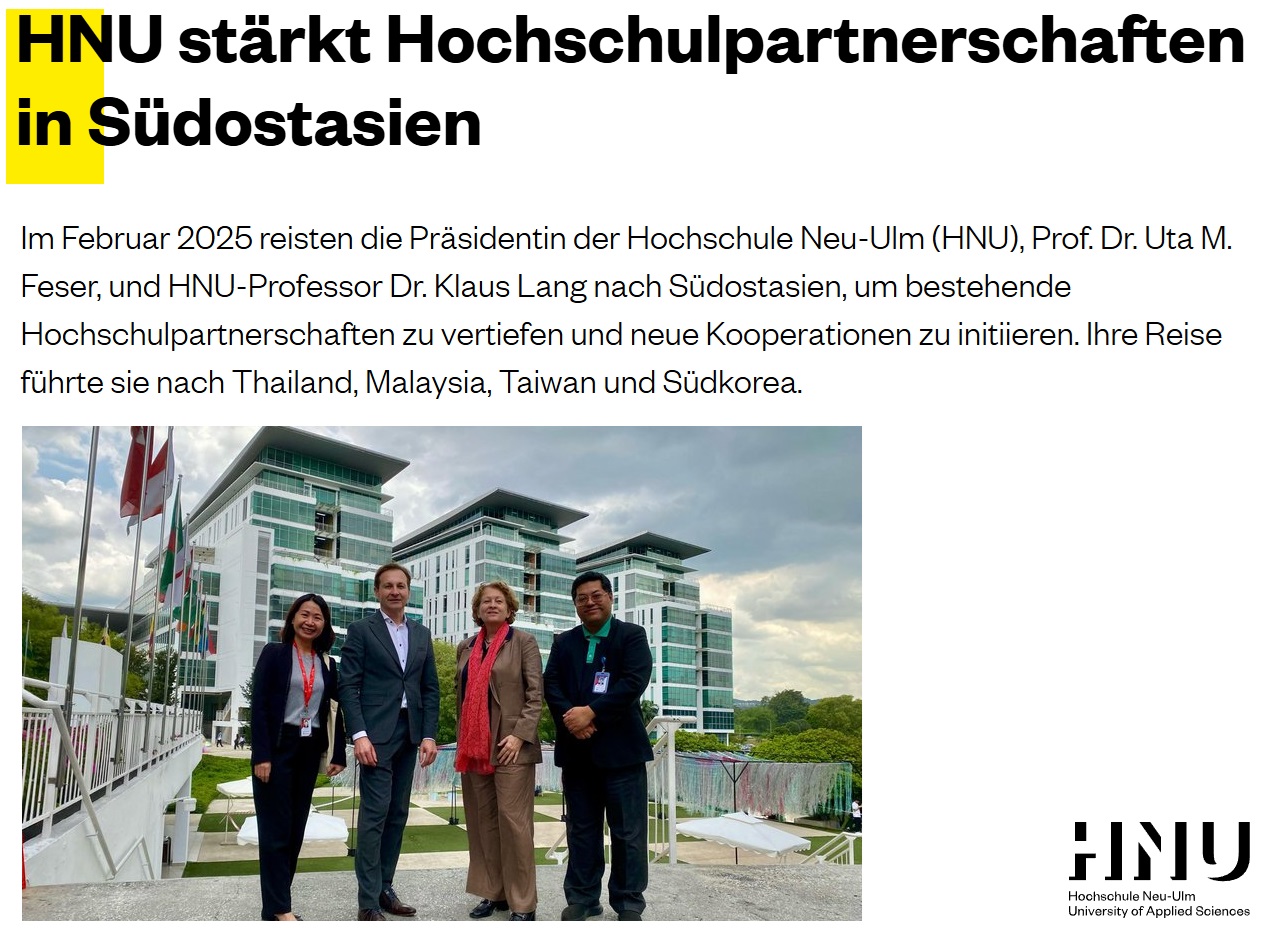 Hochschule Neu-Ulm (HNU) stärkt Hochschulpartnerschaften in Südostasien